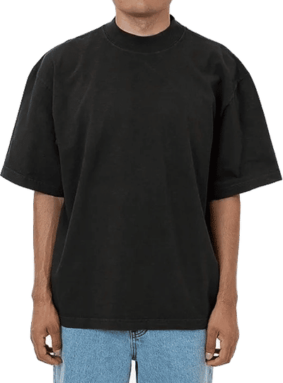 Am image of a Custom LA Apparel 18 singles SS Oversized Mock Tee in Off Black!