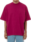 Am image of a Custom LA Apparel 18 singles SS Oversized Mock Tee in Ruby!