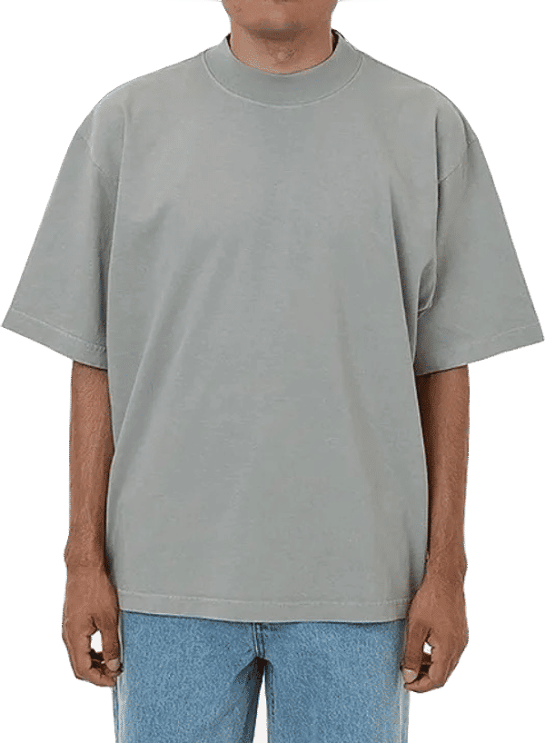 Am image of a Custom LA Apparel 18 singles SS Oversized Mock Tee in Silver Mist!