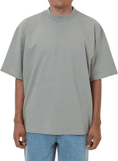 Am image of a Custom LA Apparel 18 singles SS Oversized Mock Tee in Silver Mist!