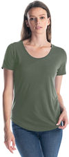 Am image of a Custom Jerico Ladies Bamboo Relaxed Fit Scoop Bottom T Shirt in Grey Sage!