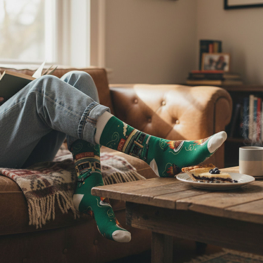 An image of all over print socks that is printed with a design.