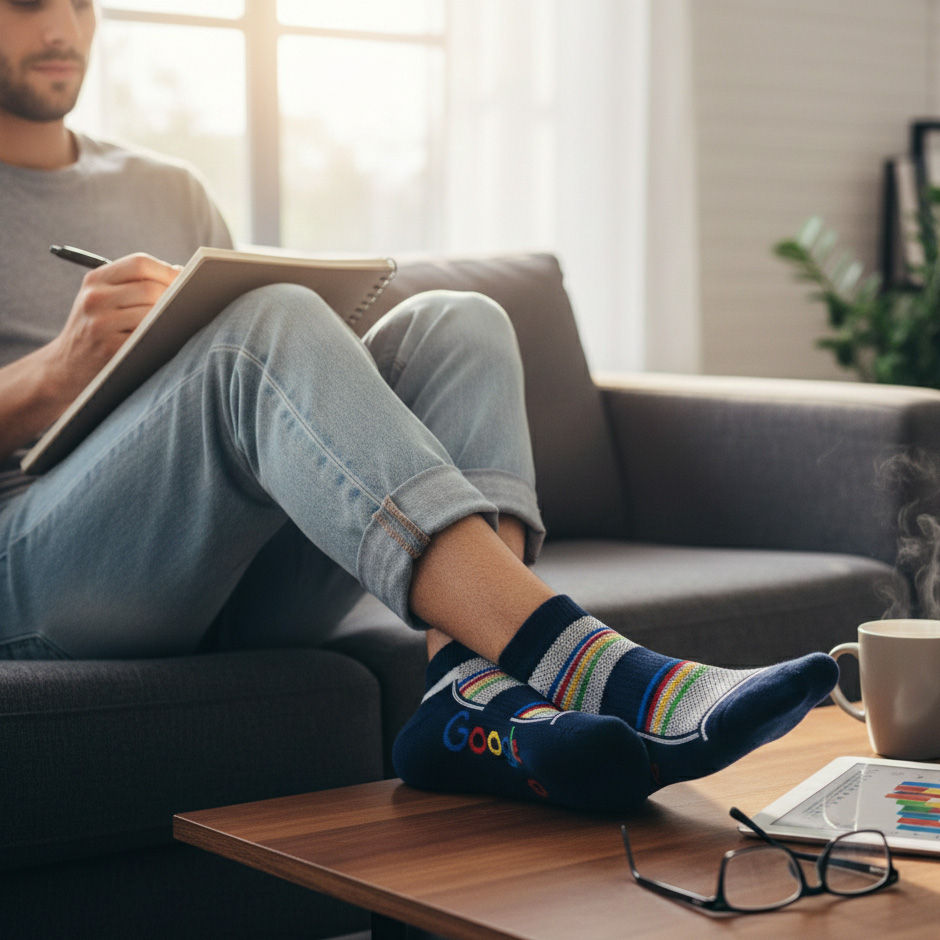 An image of custom dress socks featuring a personalized logo or design, fully customizable for corporate branding or promotional use.