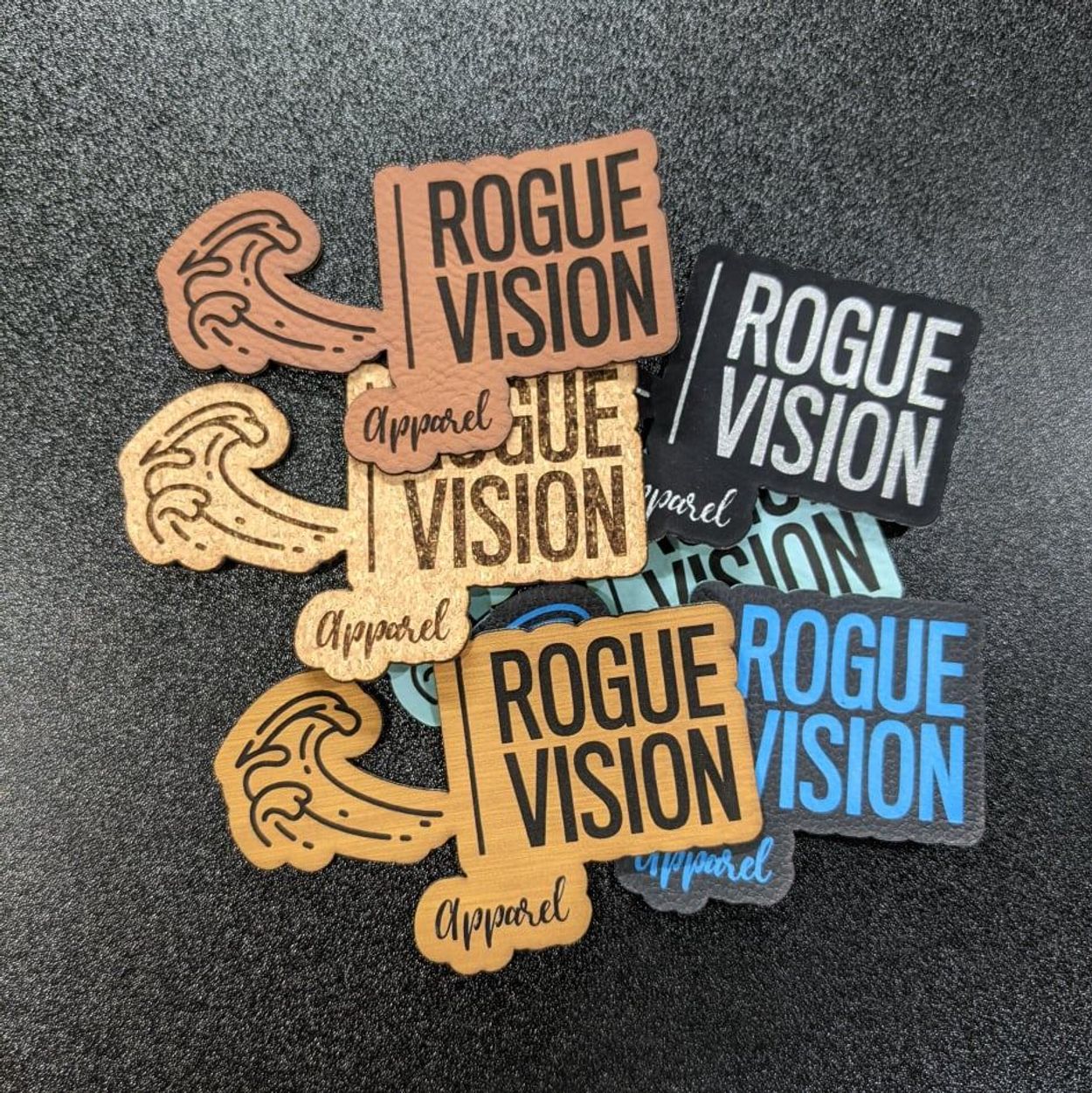 Leather patches that are in a custom shape.