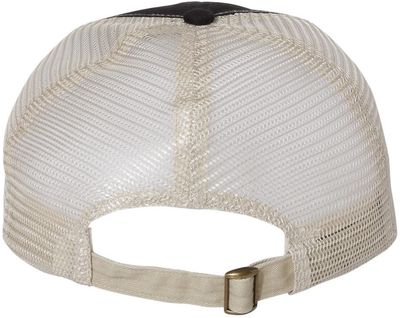 Am image of a Custom Sportsman Contrast Stitch Mesh Back Cap in Black/Camo/Stone!