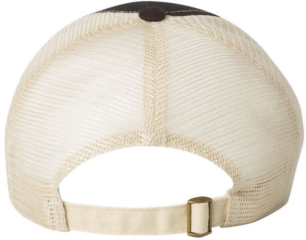 Am image of a Custom Sportsman Contrast Stitch Mesh Back Cap in Black/Stone!