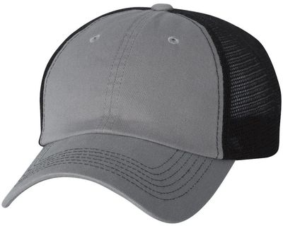 Am image of a Custom Sportsman Contrast Stitch Mesh Back Cap in Grey/Black!