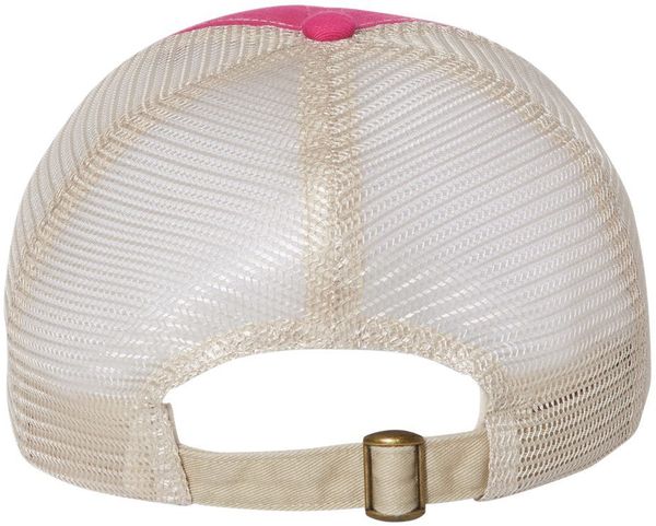 Am image of a Custom Sportsman Contrast Stitch Mesh Back Cap in Pink Stone!