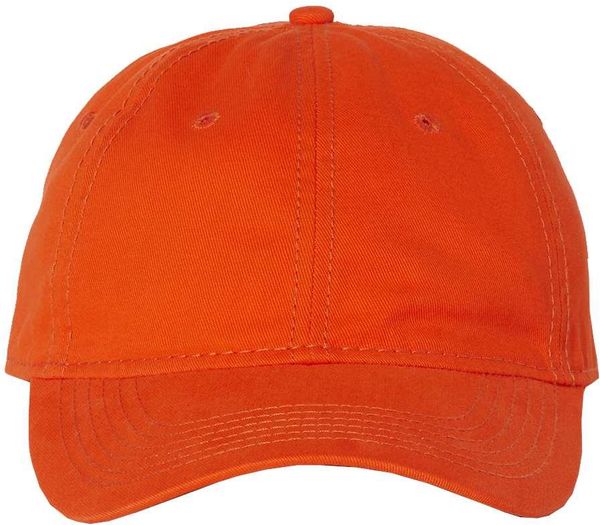 Am image of a Custom Sportsman Unstructured Cap in Orange!