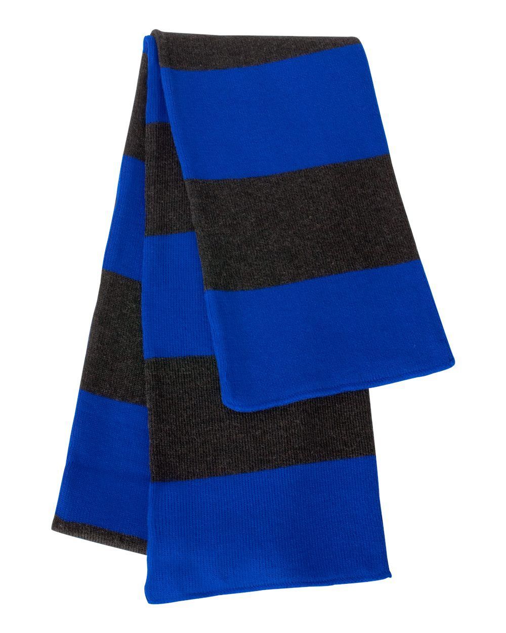 Rugby Striped Knit Scarf in Royal/ Charcoal