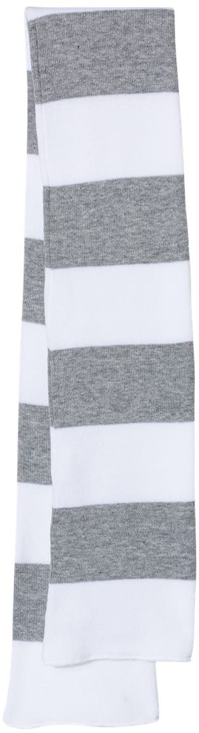 Am image of a Custom Rugby Striped Knit Scarf in White/Heather Grey!