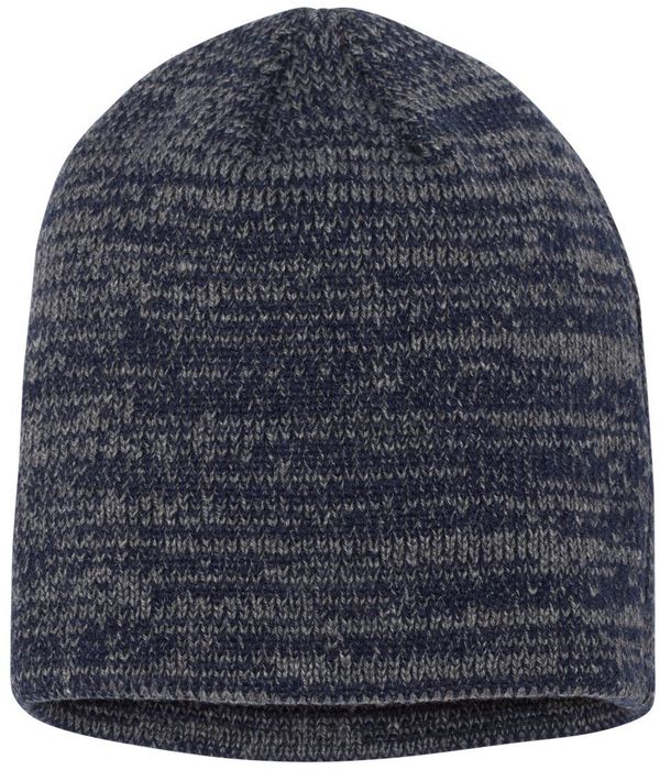 Am image of a Custom Sportsman 8in Marled Knit Beanie in Navy/Dark Grey!