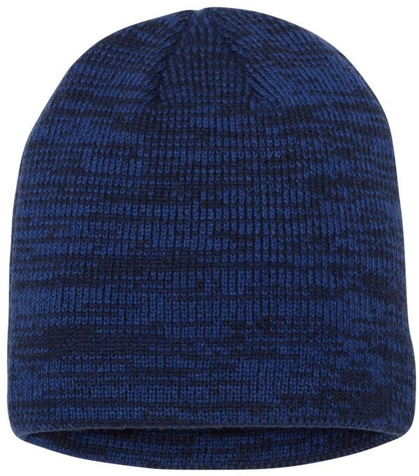 Am image of a Custom Sportsman 8in Marled Knit Beanie in Royal/Navy!