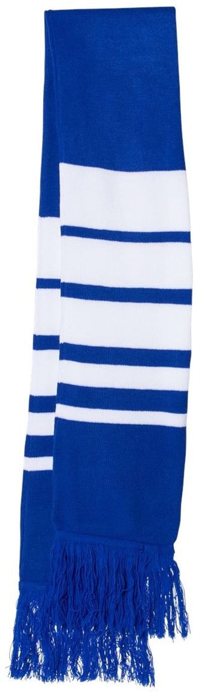 Am image of a Custom Sportsman Soccer Scarf in Royal/White!