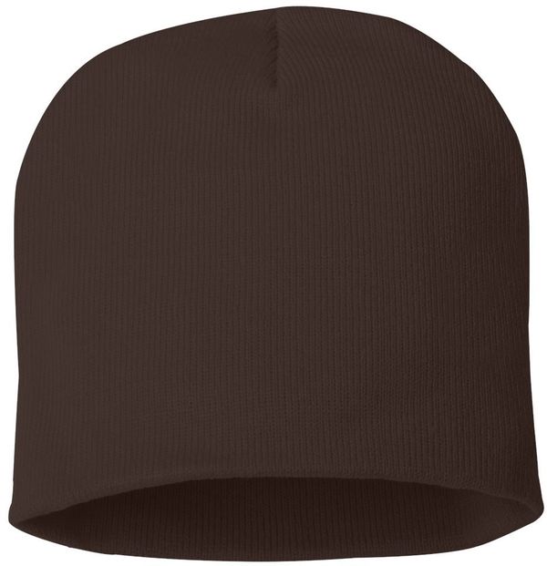 Am image of a Custom Sportsman 8 Inch Knit Beanie in Brown!