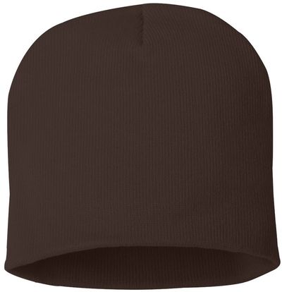 Am image of a Custom Sportsman 8 Inch Knit Beanie in Brown!