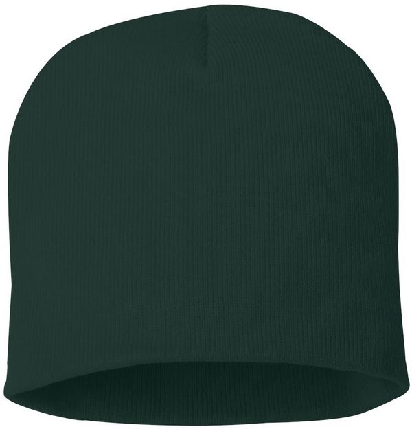 Am image of a Custom Sportsman 8 Inch Knit Beanie in Forest Green!
