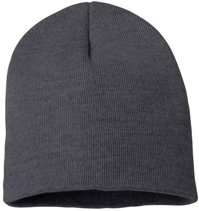 Am image of a Custom Sportsman 8 Inch Knit Beanie in Heather Charcoal!