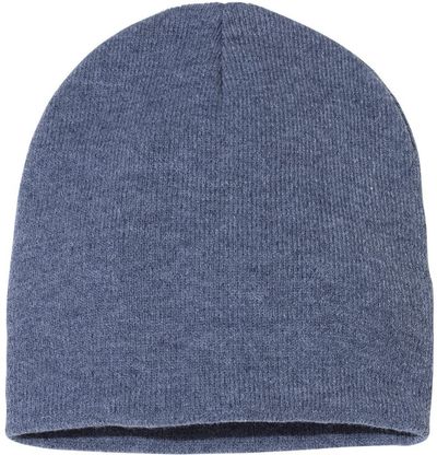 Am image of a Custom Sportsman 8 Inch Knit Beanie in Heather Navy!
