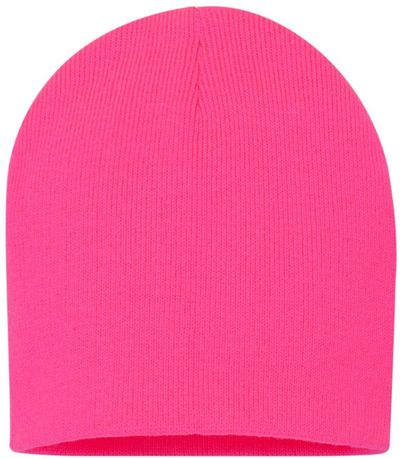 Am image of a Custom Sportsman 8 Inch Knit Beanie in Neon Pink!