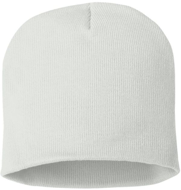 Am image of a Custom Sportsman 8 Inch Knit Beanie in White!