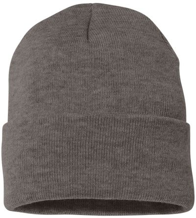 Am image of a Custom Sportsman Sherpa Lined 12in Cuffed Beanie in Heather Charcoal!