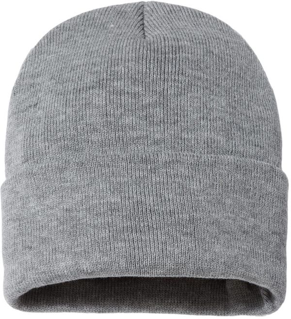 Am image of a Custom Sportsman Sherpa Lined 12in Cuffed Beanie in Heather Grey!
