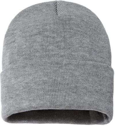 Am image of a Custom Sportsman Sherpa Lined 12in Cuffed Beanie in Heather Grey!