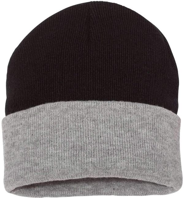 Am image of a Custom Sportsman 12 Inch Knit Beanie in Black/Heather!