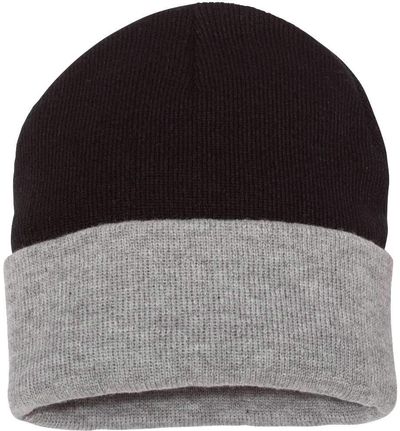 Am image of a Custom Sportsman 12 Inch Knit Beanie in Black/Heather!
