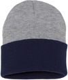 Am image of a Custom Sportsman 12 Inch Knit Beanie in Heather/Navy!