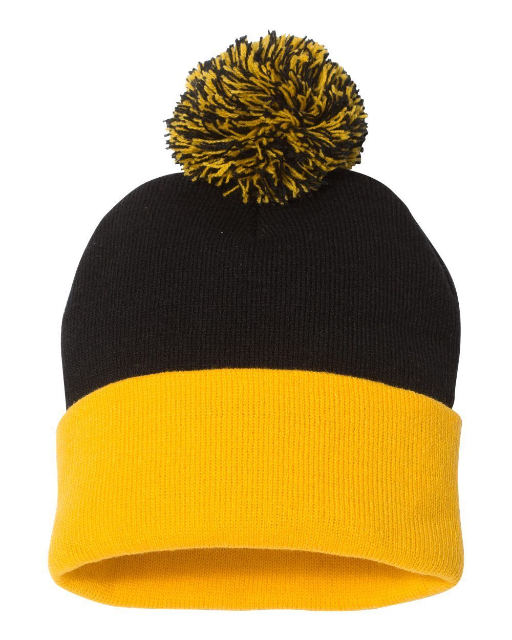 Sportsman Pom Pom 12inch Knit Beanie in Black/Gold