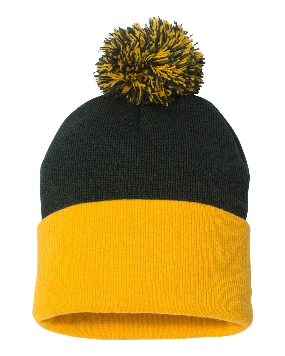 Sportsman Pom Pom 12inch Knit Beanie in Forest/Gold