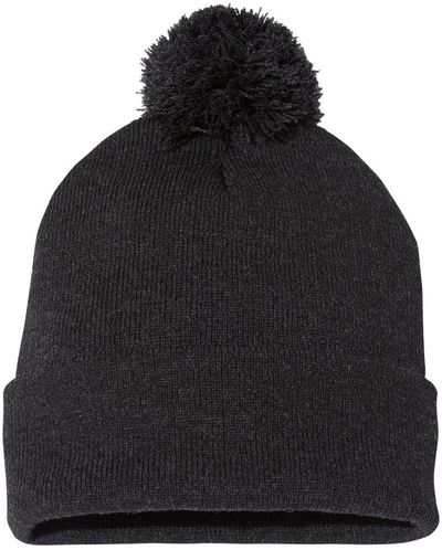 Am image of a Custom Sportsman Pom Pom 12inch Knit Beanie in Heather Charcoal!