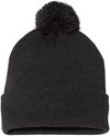 Am image of a Custom Sportsman Pom Pom 12inch Knit Beanie in Heather Charcoal!