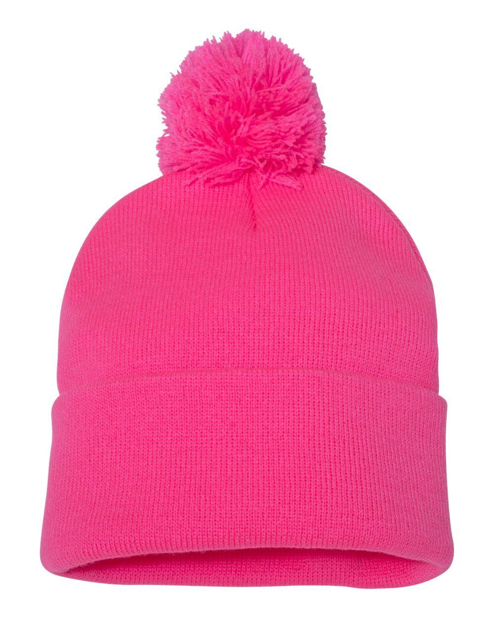 Sportsman Pom Pom 12inch Knit Beanie in Neon Pink