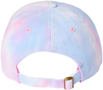 Am image of a Custom Sportsman TieDyed Dad Cap in Cotton Candy!