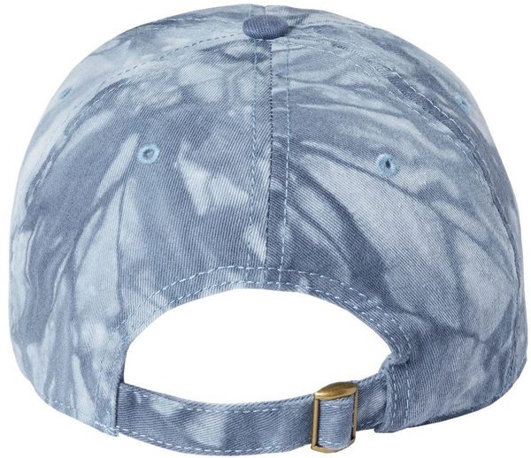 Am image of a Custom Sportsman TieDyed Dad Cap in Dark Blue!