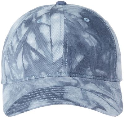 Am image of a Custom Sportsman TieDyed Dad Cap in Dark Blue!