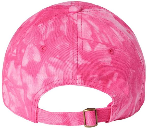 Am image of a Custom Sportsman TieDyed Dad Cap in Dark Pink!