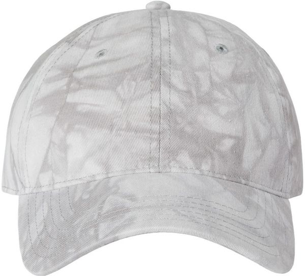 Am image of a Custom Sportsman TieDyed Dad Cap in Grey!