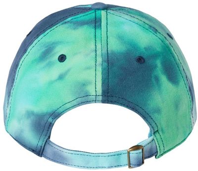 Am image of a Custom Sportsman TieDyed Dad Cap in Ocean!