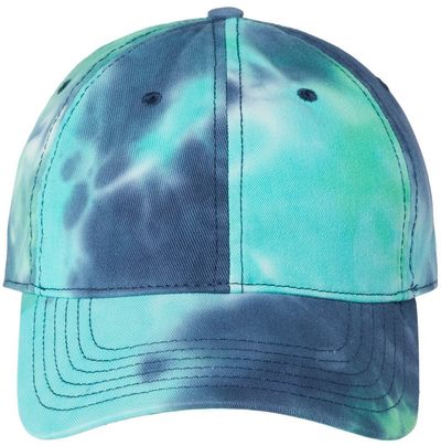 Am image of a Custom Sportsman TieDyed Dad Cap in Ocean!