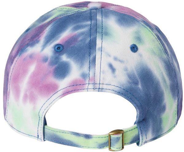 Am image of a Custom Sportsman TieDyed Dad Cap in Purple Passion!
