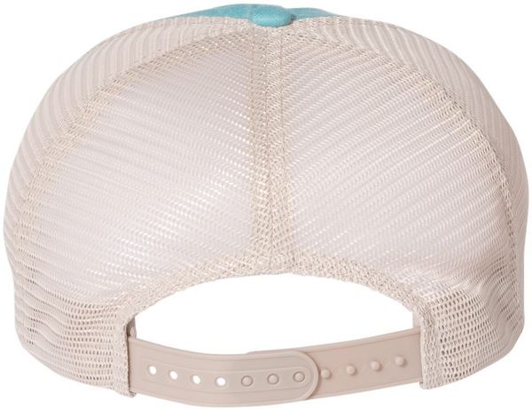 Am image of a Custom Sportsman Pigment Dyed Trucker Cap in Aqua/Stone!