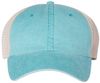 Am image of a Custom Sportsman Pigment Dyed Trucker Cap in Aqua/Stone!