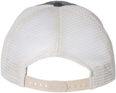 Am image of a Custom Sportsman Pigment Dyed Trucker Cap in Black/Stone!