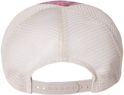 Am image of a Custom Sportsman Pigment Dyed Trucker Cap in Cardinal/Stone!