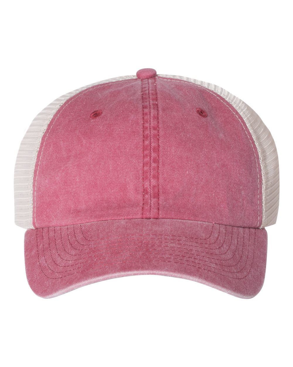 Sportsman Pigment Dyed Trucker Cap in Cardinal/Stone