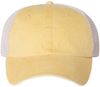 Am image of a Custom Sportsman Pigment Dyed Trucker Cap in Mustard Yellow/Stone!